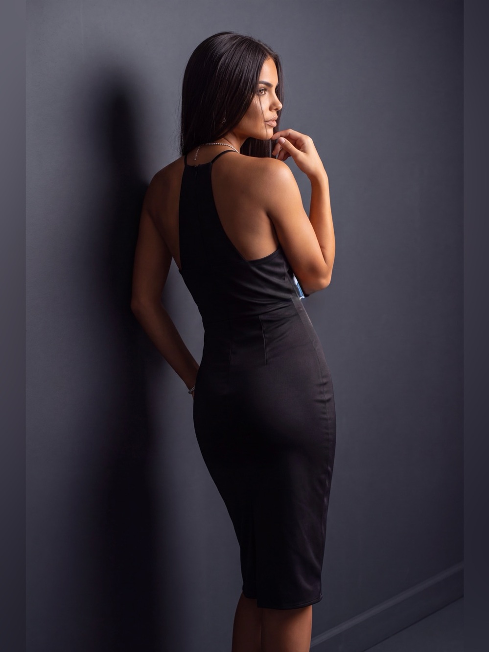 Tyche Black High-Low Halter Dress
